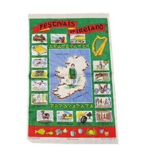 Vintage Irish Linen Greenmount "Festivals of Ireland" Tea Towel